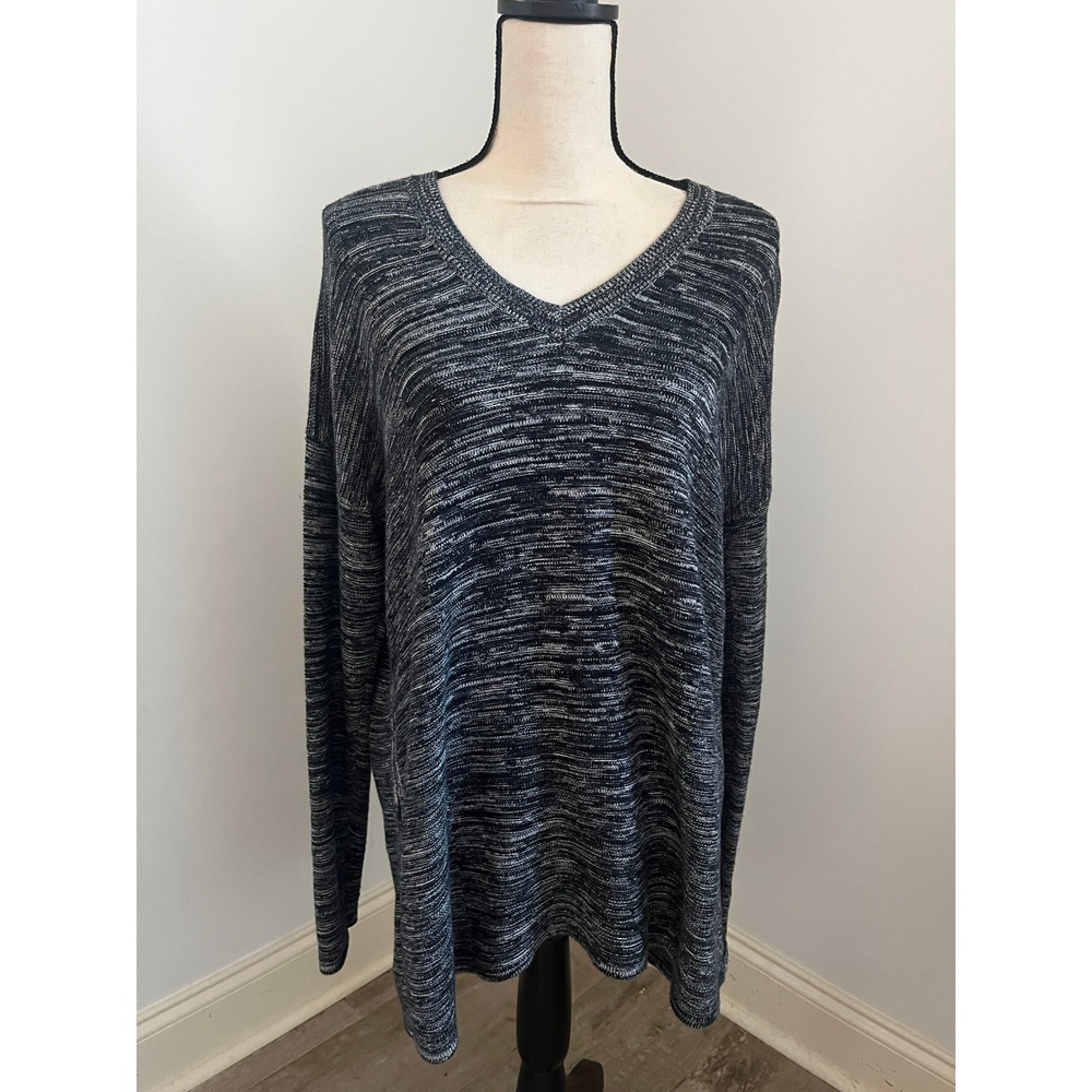 Ellen Tracy Black VNeck Sweater 2XL Cozy Knit Pullover Minimalist Slouchy Casual